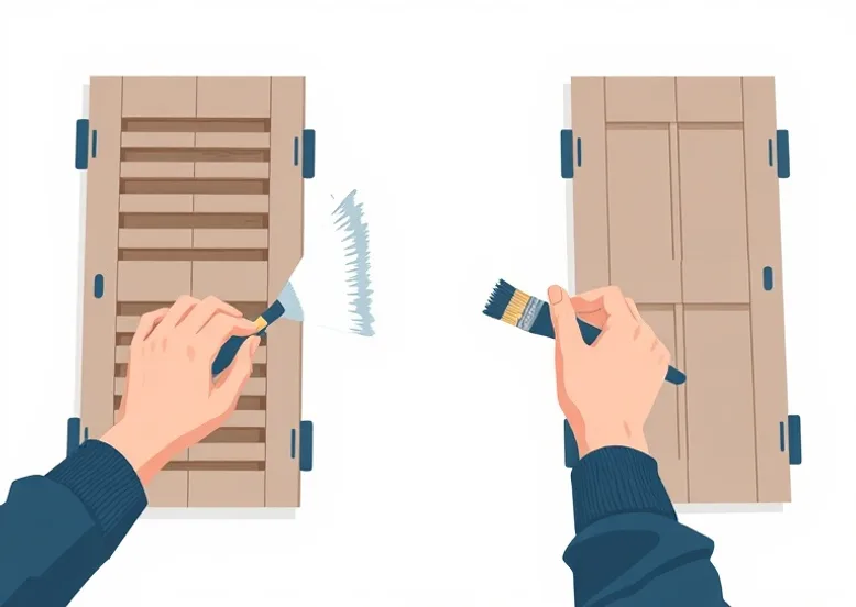Mise en peinture au pinceau de volets et d'encadrements en bois