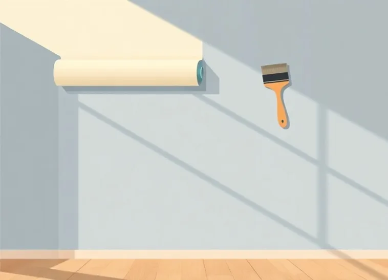 Pose de papier peint, rouleau et brosse à maroufler